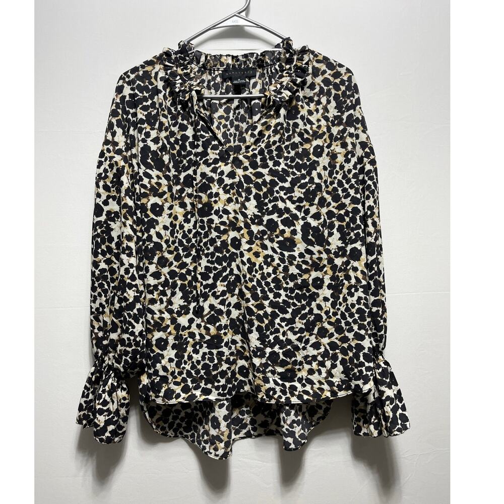 Sanctuary Leopard Abstract Top Puff Sleeves Boho Chic Size S - Picture 2 of 12